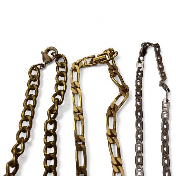 Vintage Layering Chains Necklace Lot Chunky Mixed Metal Monet & Unmarked - Picture 4 of 4